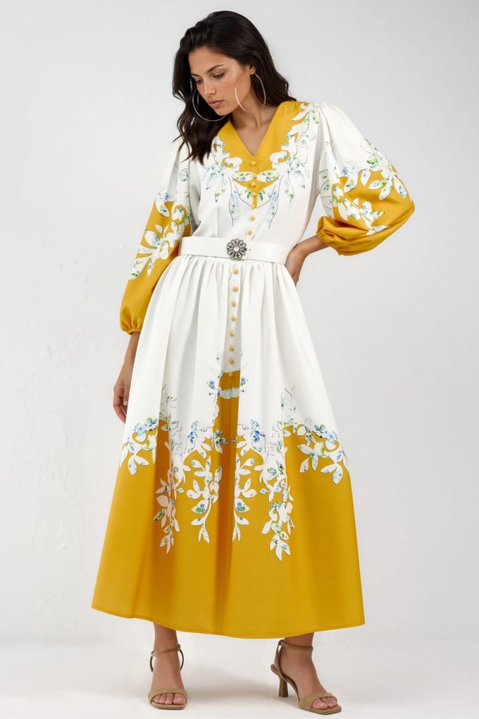 Bloemen Maxi Jurk met V-hals en Knoopdetails