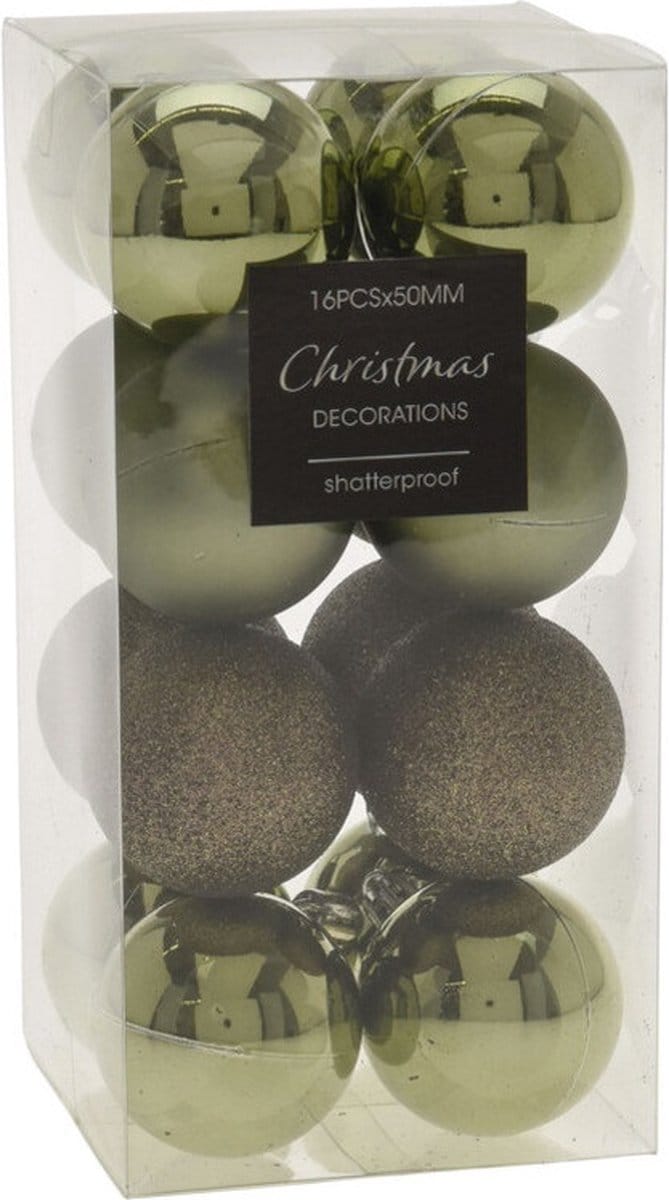 Christmas Decoration Kerstballen - 16st - kunststof - mix groene tinten - 5 cm - mix groen
