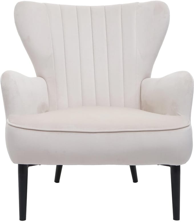 Loungestoel MCW-K37, cocktailstoel, gestoffeerde stoel, fluweel (280 g/m²) ~ crèmebeige