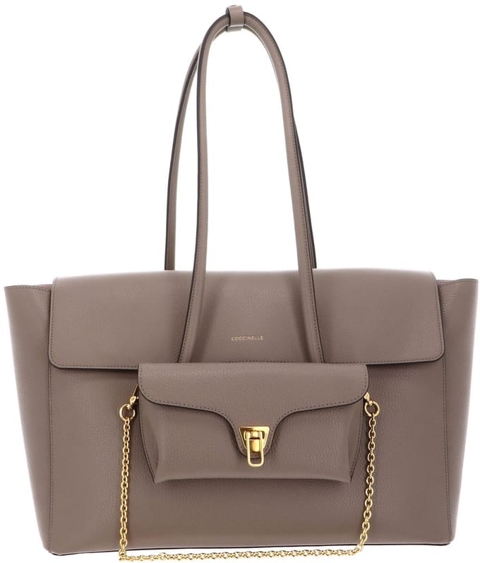 COCCINELLE Leren shopper schoudertas Double Beat Shopper Warm Taupe