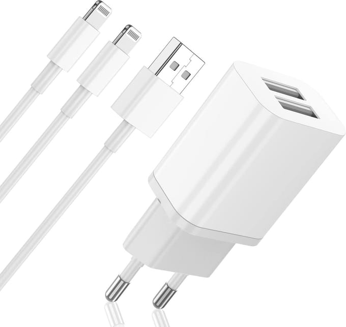 Oplader geschikt voor iPhone 11 Pro Max XS Max XR - 2x Lightning naar usb kabel - 1 Meter - Usb Adapter 2 Poorten
