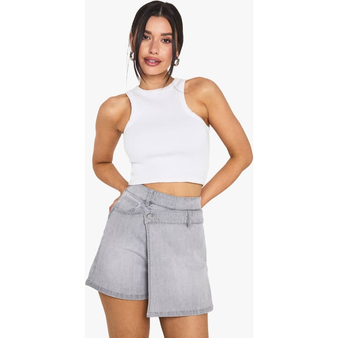 boohoo Dames Hoge Denim Skort | Grijs | Maat: 36