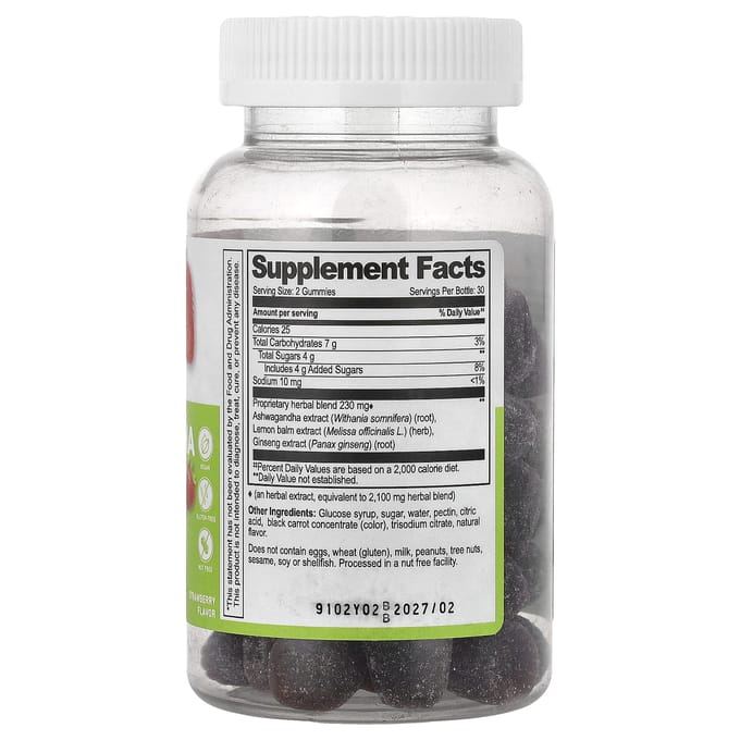 Lifeable, Ashwagandha Gummies, Citroenmelisse, Ginseng en Aardbei, 60 Gummies