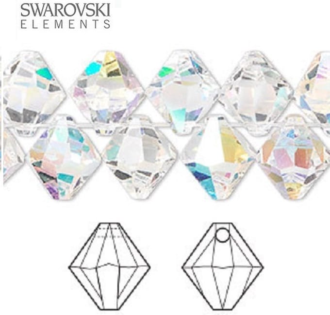 Swarovski elements, 24 stuks hangende bicone (6301), 8mm, clear AB