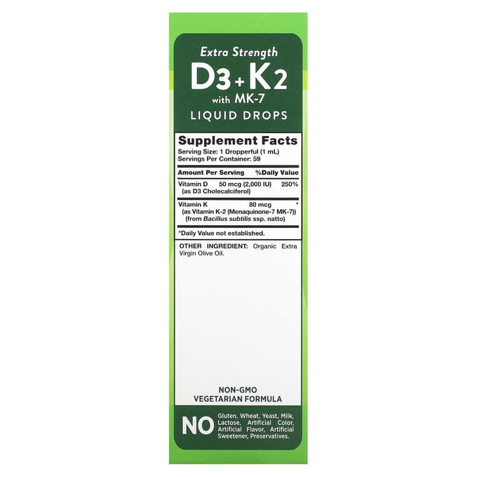 Nature's Truth, D3 + K2 extra fort, avec gouttes liquides MK-7, 2 fl oz (59 ml)