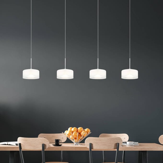 Globo Belinda LED hanglamp, lengte 105 cm, wit, 4-lamps, glas