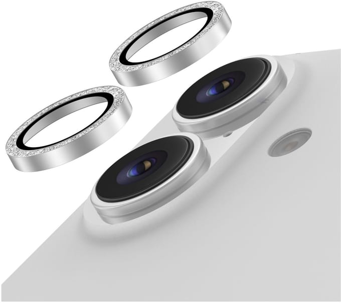 AVY Camera Lens Protector Rings | Geschikt voor Apple iPhone 17 / 16 / 16 Plus | Camera Lens Protector Glas | Schokbestendig | Krasbestendig | met Applicator | Glitter Zilver