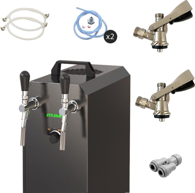 Complete set - Biertap - stream 50/K 2-kraans RVS, 50 liter/u, met membraanpomp - Biertap, Beertender, Thuistap, Bierkoeler .