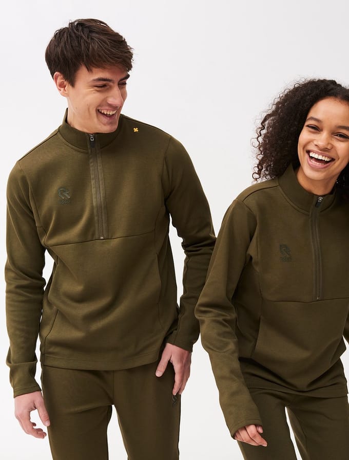 Robey Off Pitch Cotton Ziptop Heren - Olijf | Maat: S