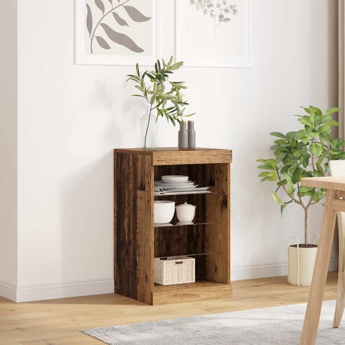 vidaXL - LED - Dressoir - Oudhout - 41 - x - 37 - x - 67 - cm - Bewerkt - hout