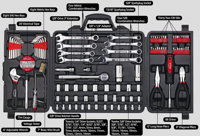 Gereedschapsset - Mechanisch gereedschap - Noodreparaties - 101 Delig - Compacte koffer - Zwart
