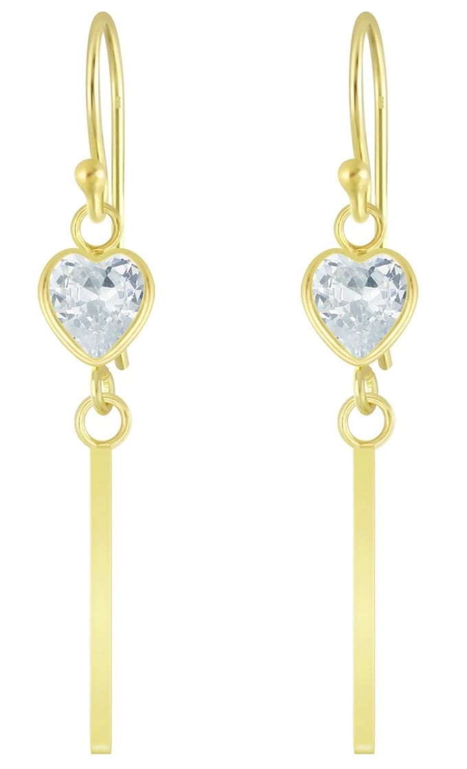 Joy|S - Zilveren classic hart oorbellen met bar (staaf) - gold plated