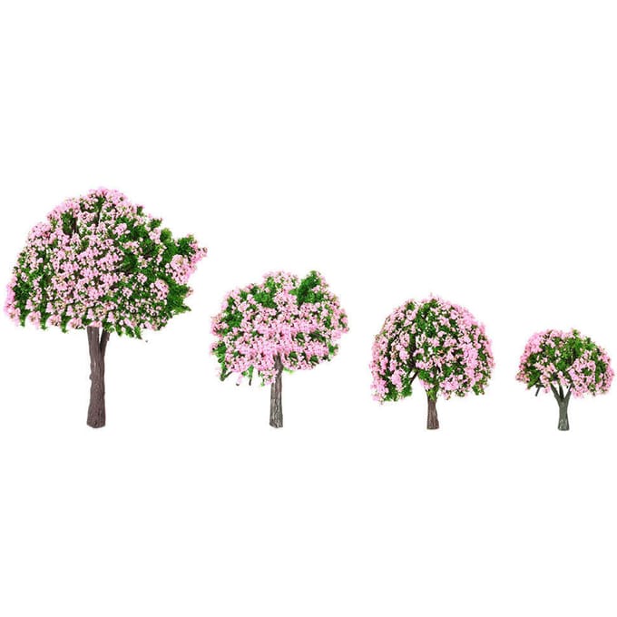 Arbres modèles en plastique, 4 pièces, arbres à fleurs de paysage de jardin white
