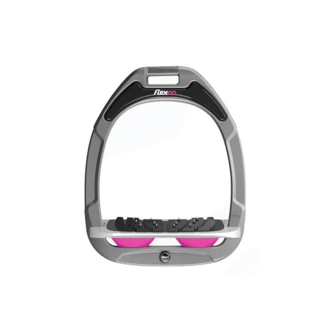 Kantelbare Ultra Grip Aluminium/Grijs/Roze Stijgbeugels Flex-On Green Composite