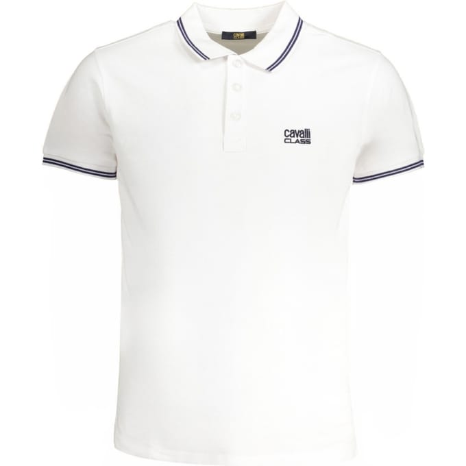 Cavalli Class Tipped Col Blauwe Logo Witte Polo Shirt