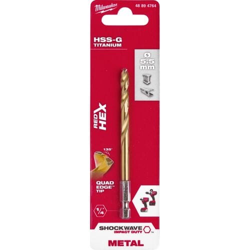 Milwaukee Metaalboor Shockwave HSS-G Tin Red Hex Shockwave HSS-G TiN Red Hex 5,5 mm - 1 st - 48894764