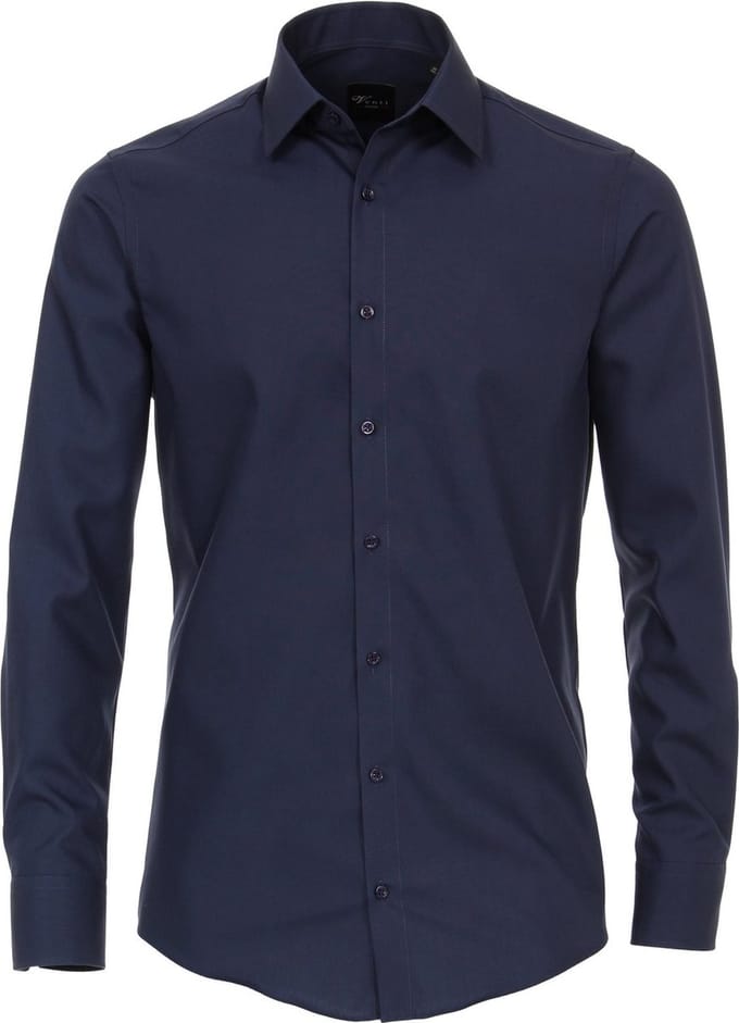 VENTI modern fit overhemd - marine blauw - Strijkvrij - Boordmaat: 43