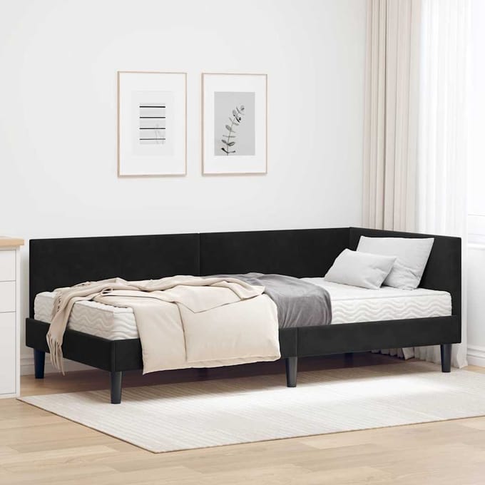 vidaXL - Hoekbedframe - met - Matras - Anders - 2 - st - Zwart - Fluweel