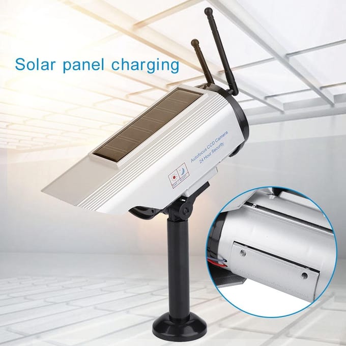 Fausse Caméra Factice à Énergie Solaire Réglable Pour Surveillance de Sécurité Utilisation Intérieure Extérieure