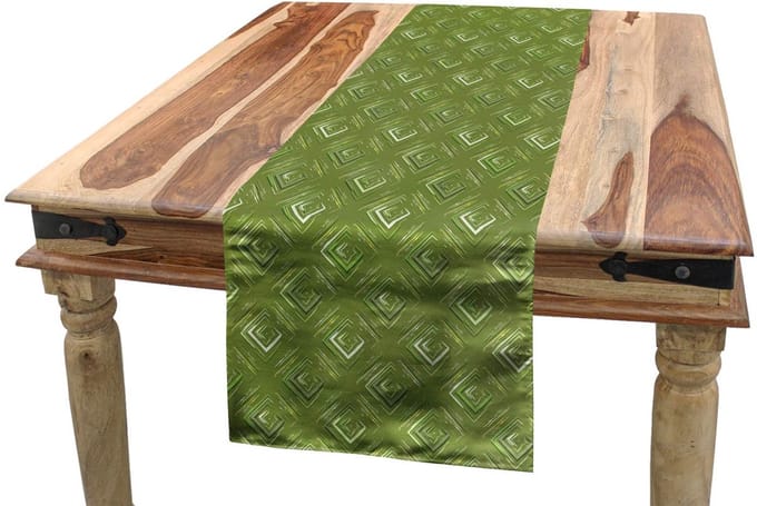 ABAKUHAUS Olijfgroene Tafelrunner – Geometrisch Ruitpatroon, 40×180