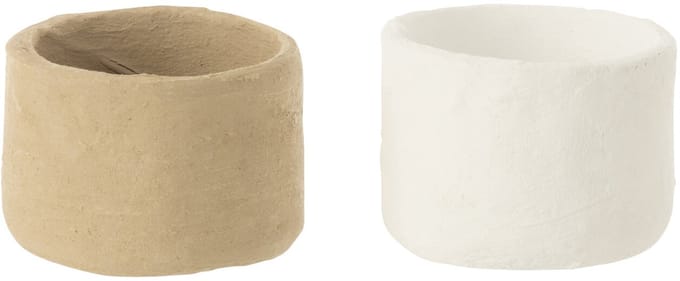 J-Line bloempot Mini - papier mache - naturel/wit - 2 stuks - Ø 4 cm