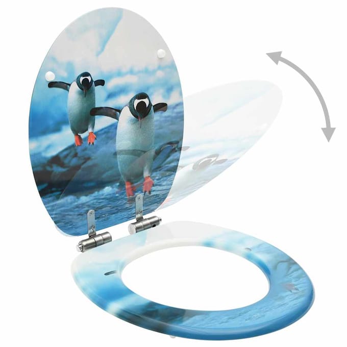 vidaXL - Toiletbrillen - met - soft-close - deksel - 2 - st - pinguïn - MDF