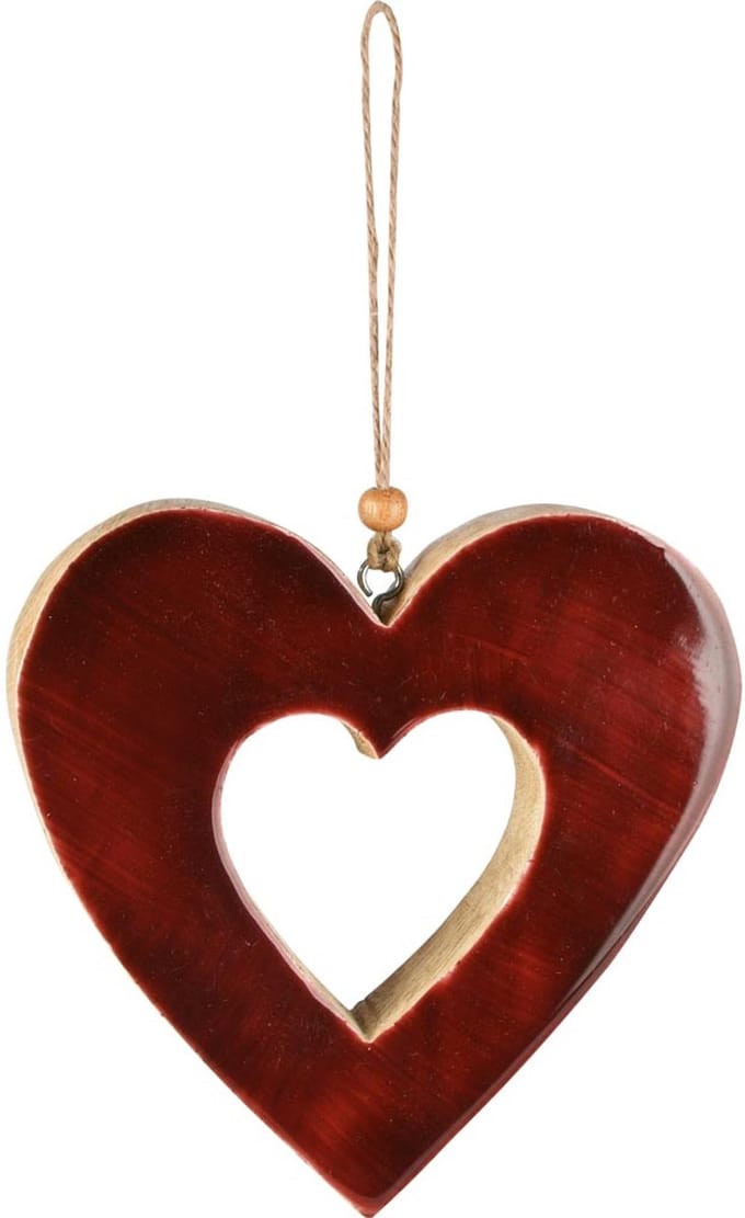 Dekoratief | Hanger hart, bordeaux/naturel, hout/email, 14x2x14cm | A258008
