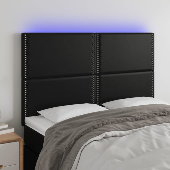 vidaXL - Hoofdbord - LED - 144x5x118/128 - cm - kunstleer - zwart