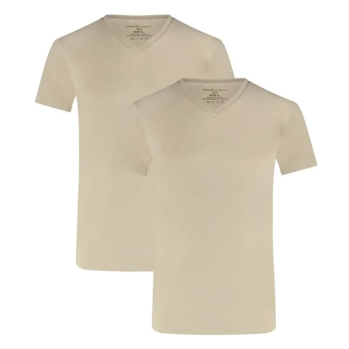 Comfortabel & Zijdezacht Bamboo Basics T-Shirts Velo V-hals (2-pack) - Khaki - S