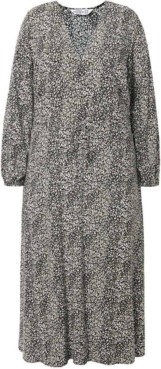 Studio Untold - Dames - Maxi-jurk A-lijn luipaardprint wikkellook - Donkerolijf - Maat 42+