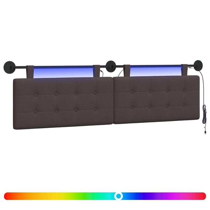 vidaXL Hangend hoofdbord Met LED-verlichting Donkerbruin Stof