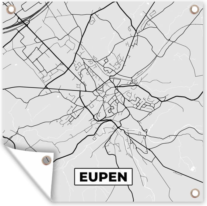 Tuindoek België – Eupen – Stadskaart – Kaart – Zwart Wit – Plattegrond - 100x100 cm