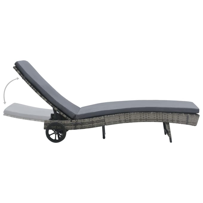 vidaXL - Ligbed - met - wielen - en - kussen - poly - rattan - antraciet