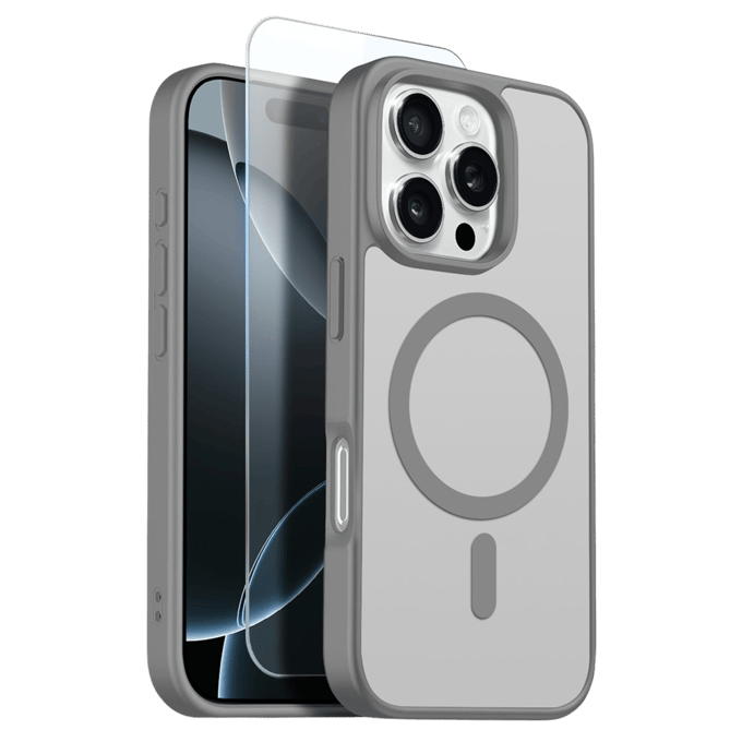 Northjo 2-in-1 iPhone 16 Pro Max Hoesje – Shockproof, MagSafe + Screenprotector Grijs