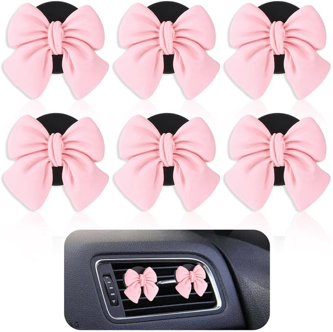 NTH products- Luchtverfrisser Auto - 6 Stuks - Roze Strik - Interieurdecoratie - Etherische Olie Diffuser - Duurzaam ABS & Zinklegering