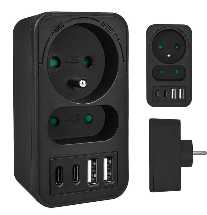 Maclean MCE249 F/W - Stekker - stroomaansluiting x2 + 4xUSB, splitter met 2 aansluitingen, 2xUSB A, 2xUSB C PD 20W, 1x16A + 1x6A