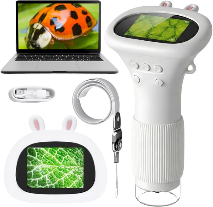 Digitale microscoop met display 1000x voor kinderen, draagbaar, foto's en video, LED USB