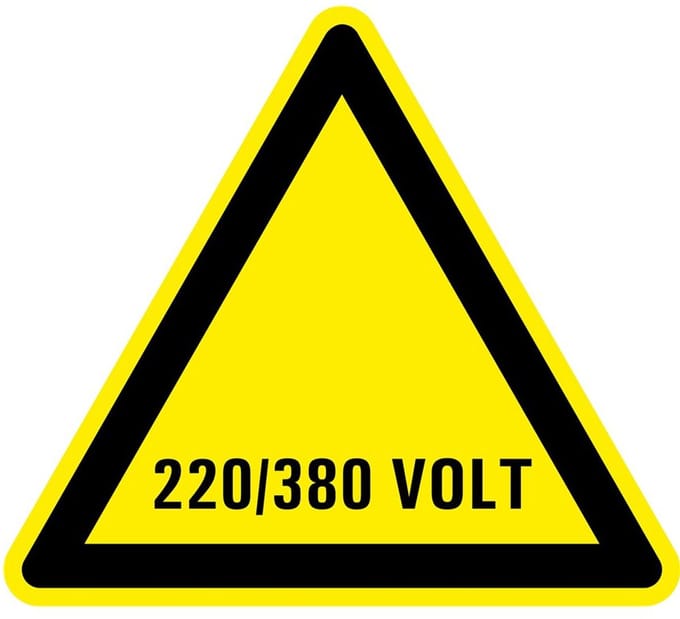 Sticker elektriciteit waarschuwing 220/380 volt 400 mm