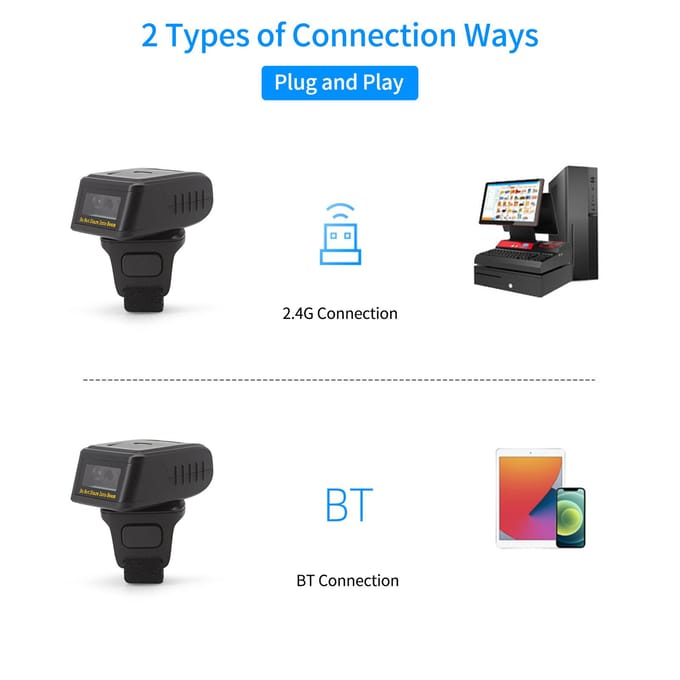 Barcodescanner 1D/2D/QR Barcode Draagbare Vinger Handheld Draagbaar Ring Codelezer Ondersteuning voor zwart