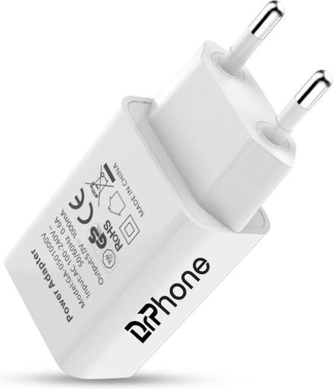 DrPhone LS5 USB Wandlader 5W - 5V/1A Thuislader - Met Beveiliging - Universele Oplader - Wit