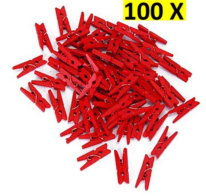 Mini Wasknijpers - Kunststof - 25MM - Hang klem - Rood - 100 stuks
