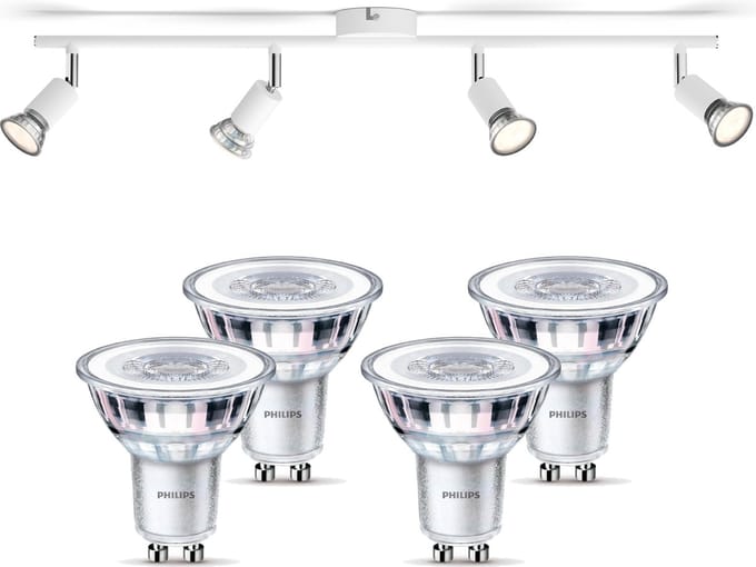 Philips Limbali Opbouwspot (Wit) - Warmwit Licht - Plafondspot met 4 Lichtpunten - GU10 - Niet Dimbaar
