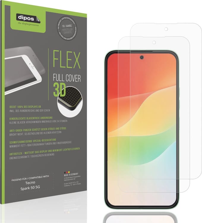 dipos FLEX – 2x Matte Screenprotector geschikt voor Tecno Spark 50 5G | Volledige Schermbescherming | Case-Friendly