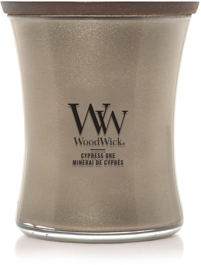WoodWick - Precious Metals - Cypress Ore - Medium Geurkaars - Nikkel