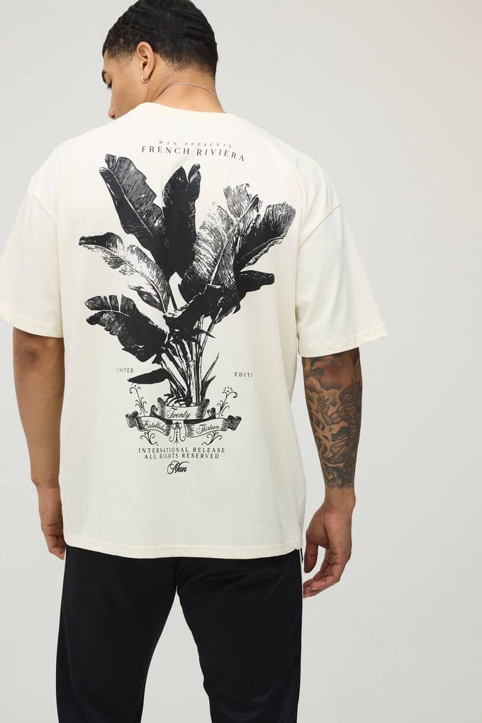 Ecru Oversized T-shirt Met Palmboomprint | Size Large