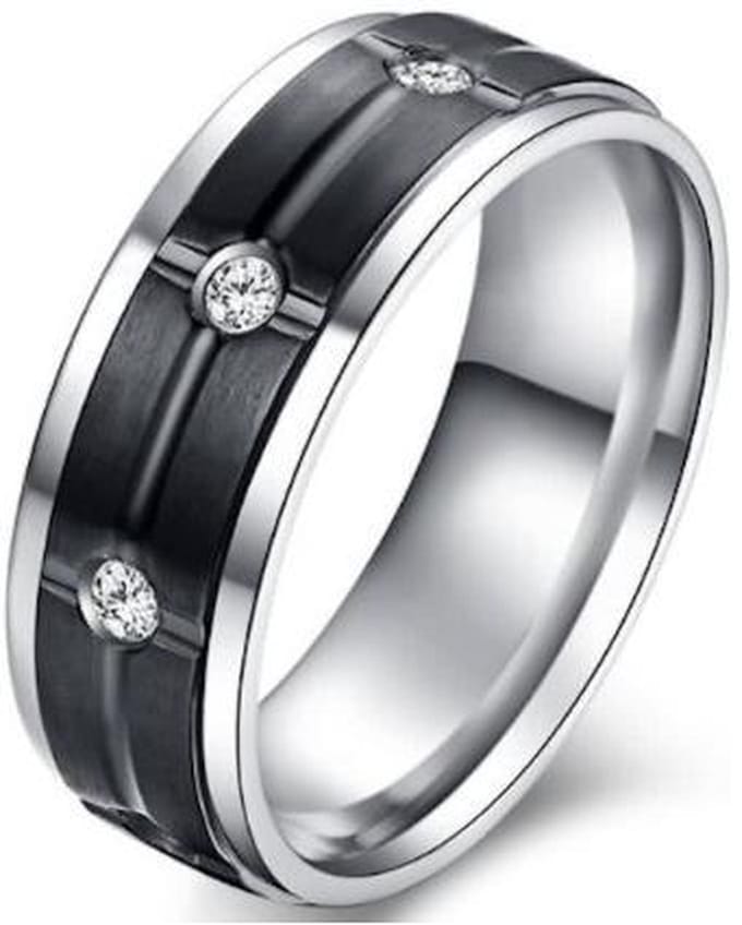 Schitterende Titanium Ring met 8 Zirkonia Steentjes | Damesring | Herenring | 20,75 mm. Maat 65