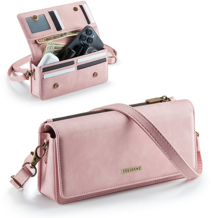 Solidenz Universele Schoudertas voor Telefoon en Portemonnee tot 7.5 inch - Roze