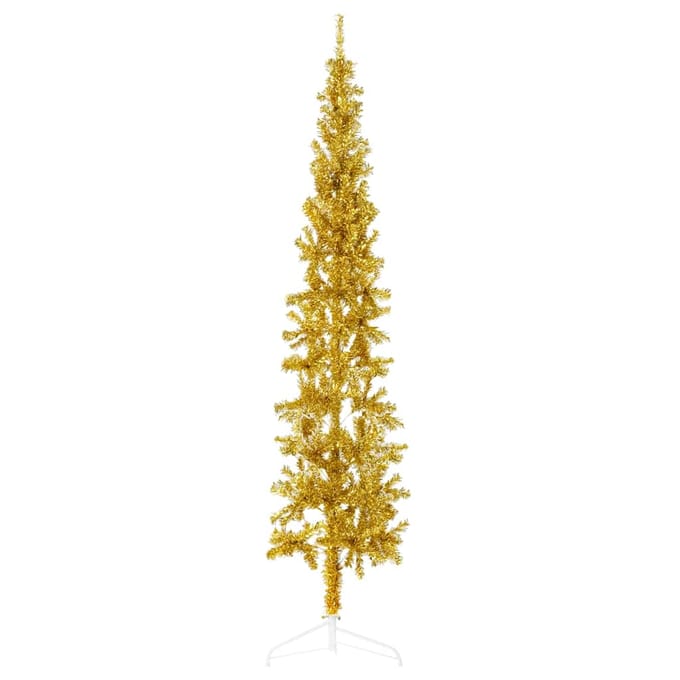 vidaXL - Kunstkerstboom - half - met - standaard - smal - 240 - cm - goudkleurig