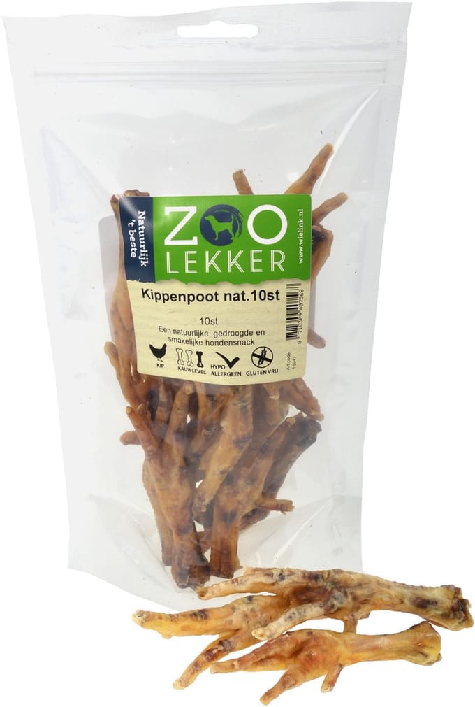 Zoolekker Kippenpoot - hondensnack - naturel 10 stuks