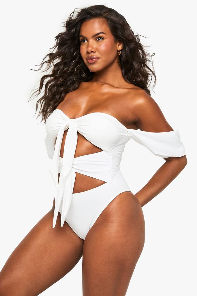 boohoo Dames Premium bruidsbadpak met strik aan de voorkant | Wit | Maat: 34